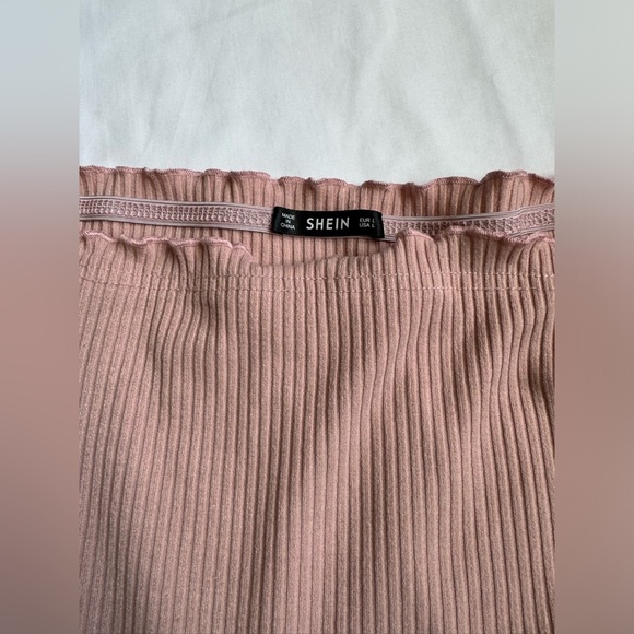SHEIN Mauve Pink Ribbed Off-The-Shoulder Crop Top – Size Large - Picture 2 of 4